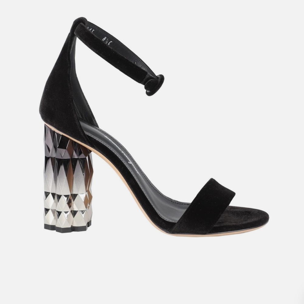Salvatore Ferragamo Elegant Black Women's Sandals with Geometric Heel, BNWT